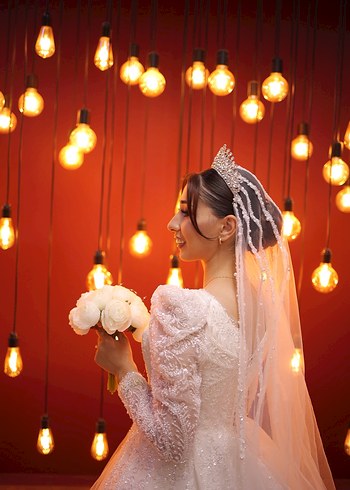 Uzun Kollu Beyaz A Kesim Gelinlik - Görsel 8