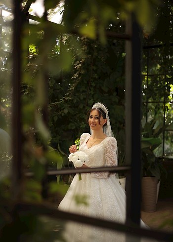 Uzun Kollu Beyaz A Kesim Gelinlik - Görsel 3