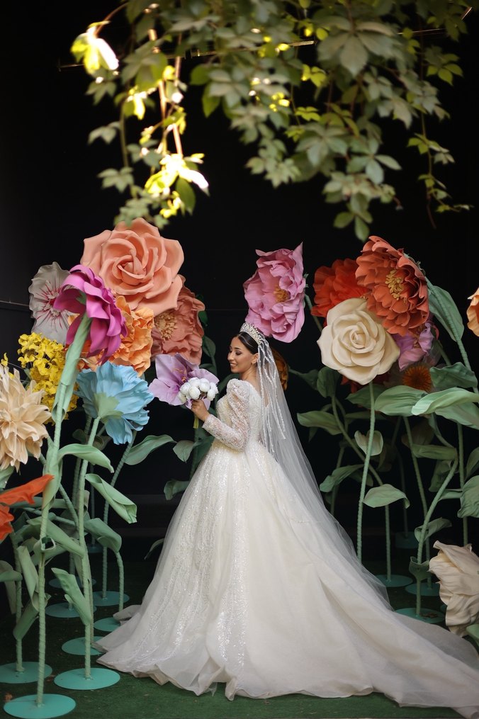 Uzun Kollu Beyaz A Kesim Gelinlik - Görsel 4