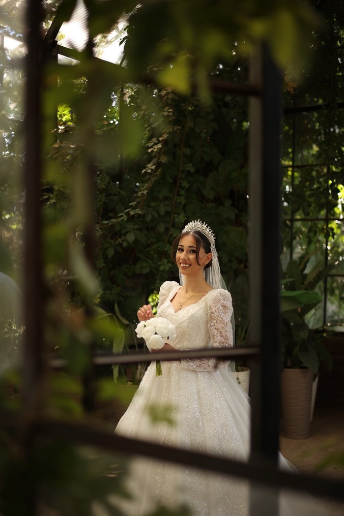 Uzun Kollu Beyaz A Kesim Gelinlik - Görsel 3