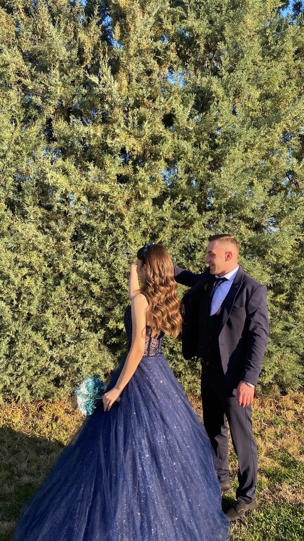 Navy Bohem Midi Dantel İşlemeli Strappy Elbise Nişanlık - Görsel 3