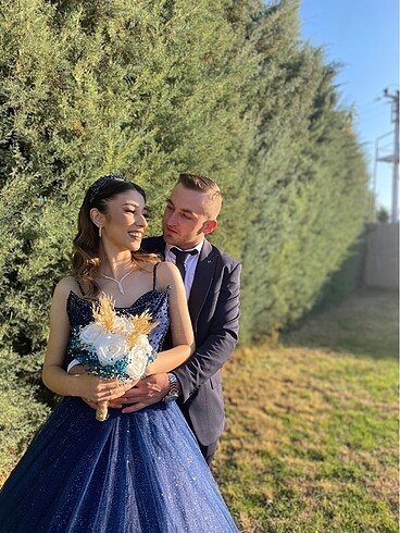 Lacivert Nişanlık  kınalık tarlatanlı askılı kabarık abiye taş i - Görsel 6