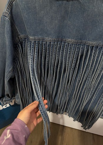 Piliseli Mavi Kadın Denim Ceket - Görsel 4