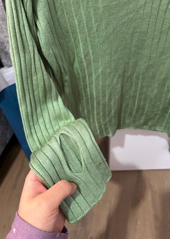 Bej Yüksek Yakalı, Uzun Kollu Triko Kadın Kazak - Görsel 4