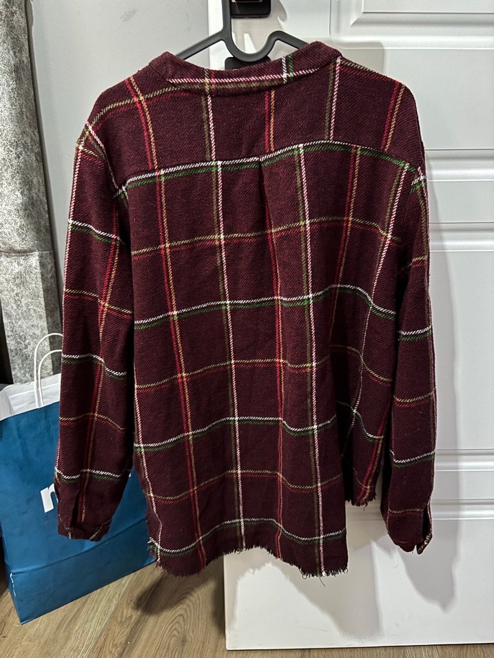 Bordo Ekose Desenli Kadın Gömlek - Görsel 3