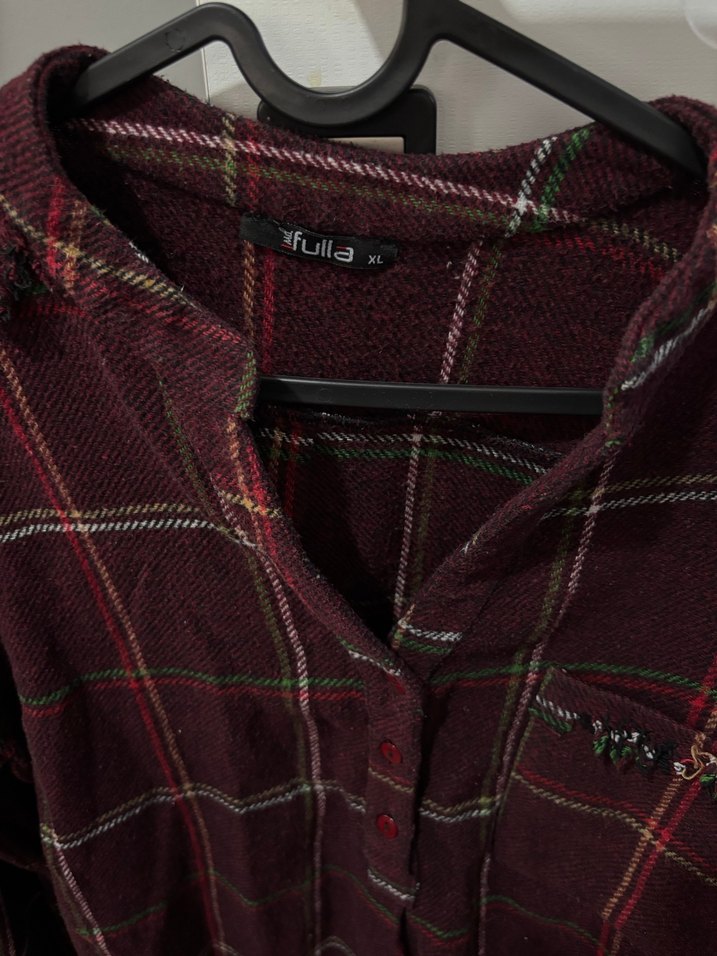 Bordo Ekose Desenli Kadın Gömlek - Görsel 2