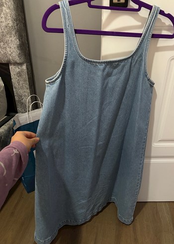 Kot Kumaş Midi Hamile Elbisesi - Görsel 3