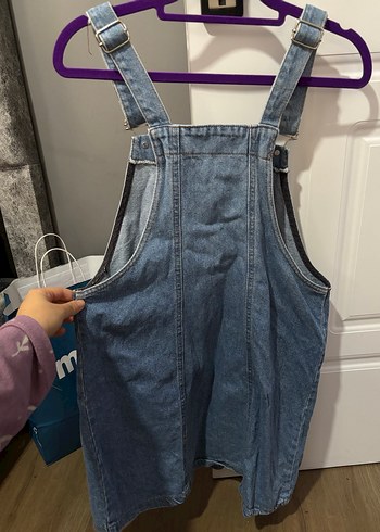 Mavi Kot Askılı Kısa Tulum - Görsel 4