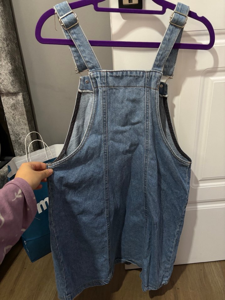 Mavi Kot Askılı Kısa Tulum - Görsel 4