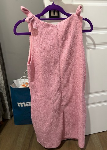 Pembe Midi Örgü Kolsuz Kadın Elbise - Görsel 4