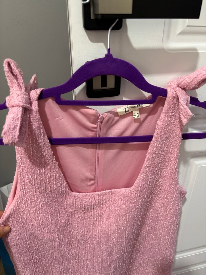 Pembe Midi Örgü Kolsuz Kadın Elbise - Görsel 2