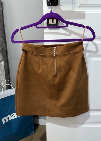 Kahverengi Süet Mini Etek - Görsel 4