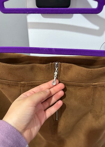 Kahverengi Süet Mini Etek - Görsel 3