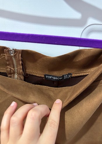 Kahverengi Süet Mini Etek - Görsel 2