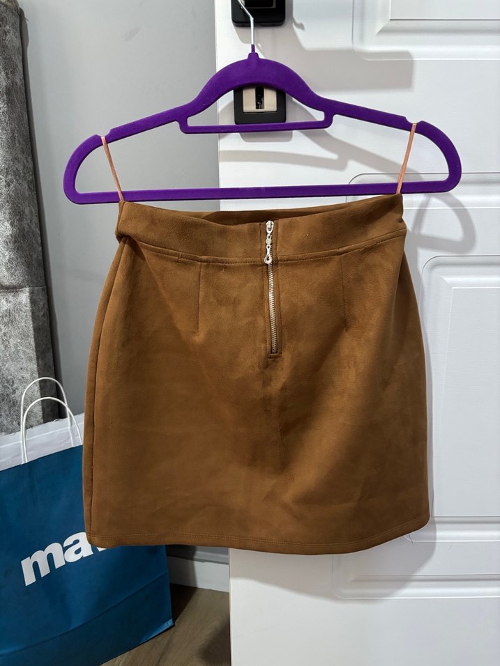 Kahverengi Süet Mini Etek - Görsel 4