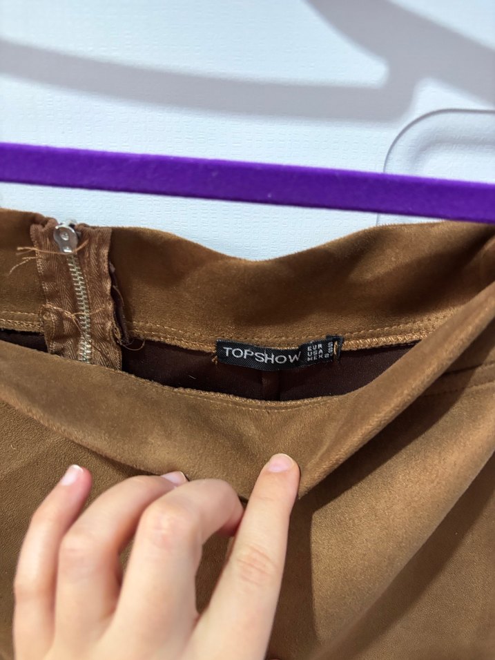 Kahverengi Süet Mini Etek - Görsel 2