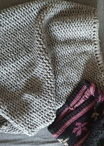 Bohem Gri Örgü Kadın atkı, boyunluk ve bere - Görsel 2