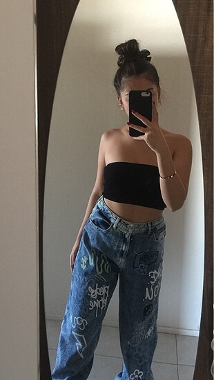 Bershka Grafiti Desenli Jogger Jean