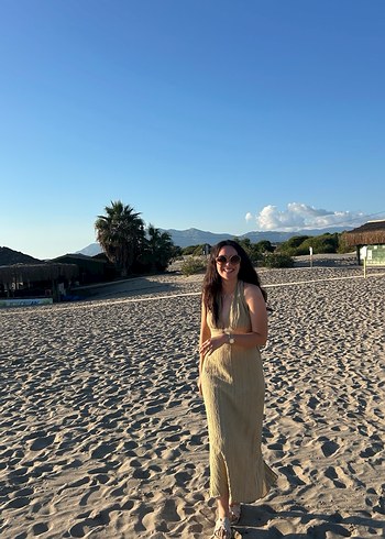 Şeffaf Mini Straplez Bağlama Desenli Bohem Elbise - Görsel 3