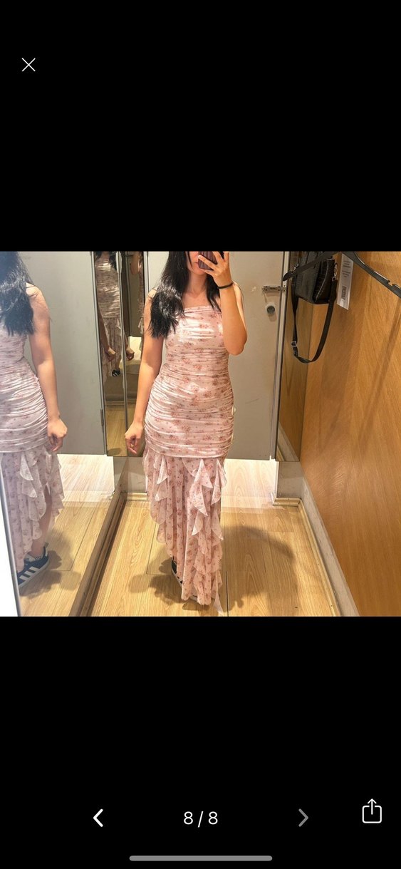 Pembe Straplez Uzun Drapeli Elbise - Görsel 4