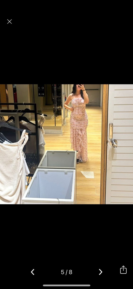 Pembe Straplez Uzun Drapeli Elbise - Görsel 2