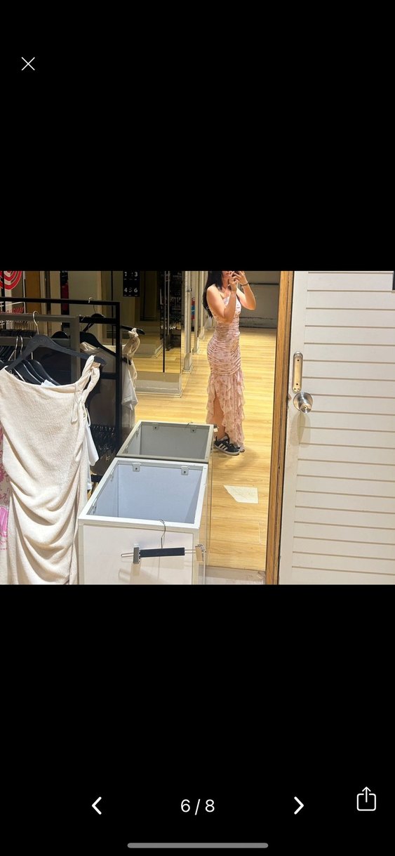 Pembe Straplez Uzun Drapeli Elbise - Görsel 3