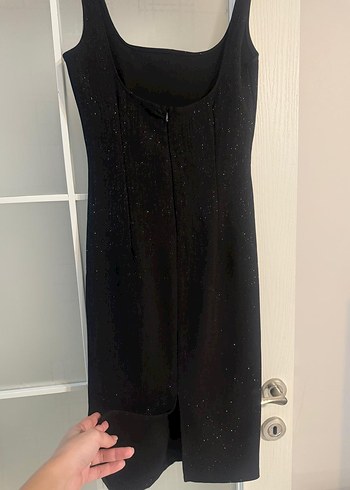 Siyah Parlak Midi Kadın Elbise - Görsel 2