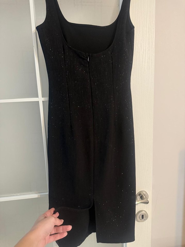 Siyah Parlak Midi Kadın Elbise - Görsel 2