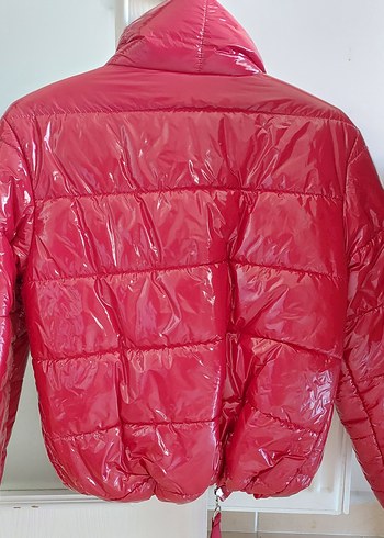 Parlak kirmizi Kadın Kışlık Fermuarlı Mont - Görsel 6