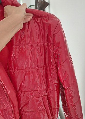 Parlak kirmizi Kadın Kışlık Fermuarlı Mont - Görsel 7