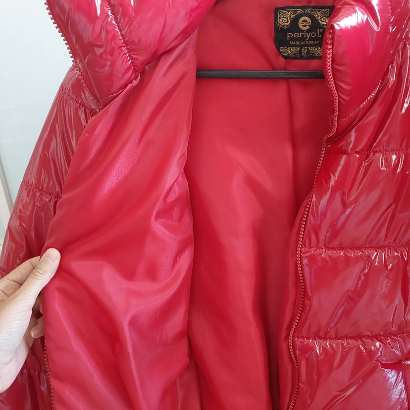 Parlak kirmizi Kadın Kışlık Fermuarlı Mont - Görsel 5