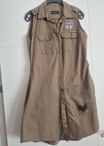 Kamuflaj Midi kadın Elbise çıtçıtlı cepli