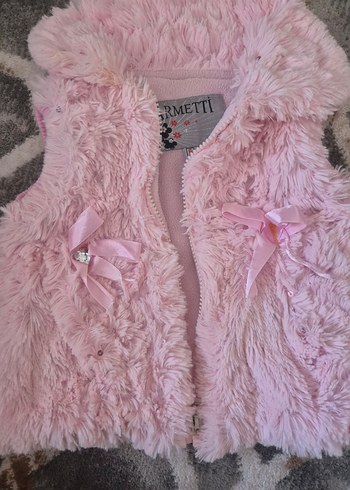 Pembe peluş Nakışlı Kız Yelek mont hırka