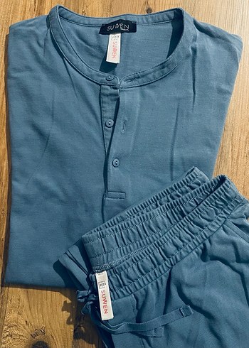 Suwen Marka Mavi Kısa Kollu Erkek Pijama Takımı - Görsel 2