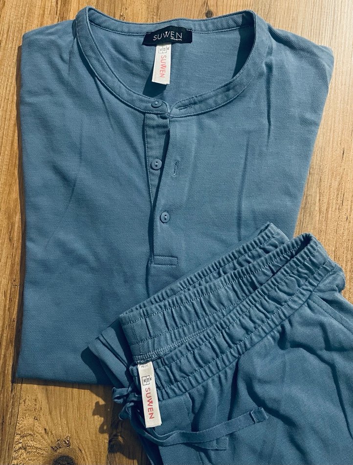 Suwen Marka Mavi Kısa Kollu Erkek Pijama Takımı - Görsel 2