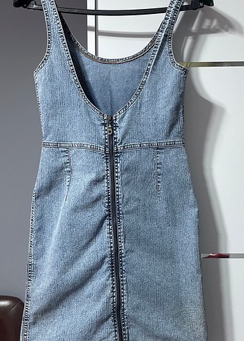 Kadın Askılı Kot Elbise - Görsel 2