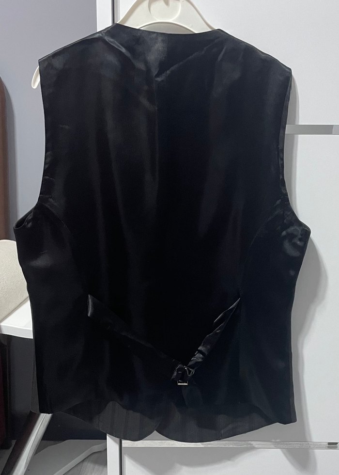 Düğmeli Koyu Gri Kadın Yelek - Görsel 2