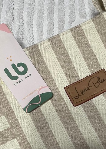 Bej Çizgili Keten Mini Tote Kadın Günlük Çanta - Görsel 5