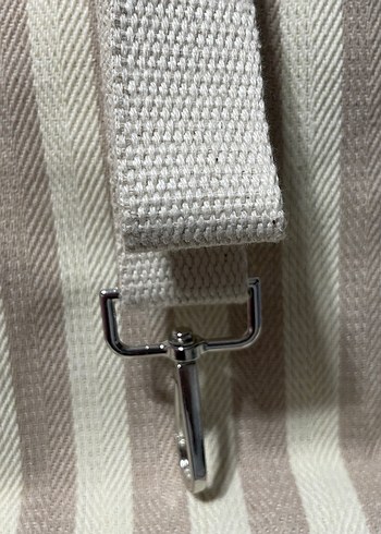 Bej Çizgili Keten Mini Tote Kadın Günlük Çanta - Görsel 6