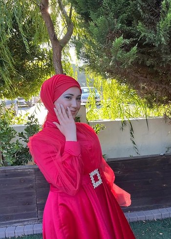 Kırmızı Uzun Kol Drapeli Abiye Elbise - Görsel 2