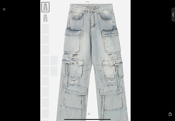 Washed multi pocket work cargo jeans