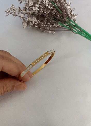  Beden altın Renk Çelik sedef Taşlı 17 cm Kelepçe 