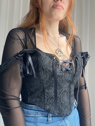 s Beden Siyah Gotik Korse Büstiyer