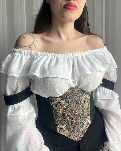 Vintage Kahverengi Askılı Korse
