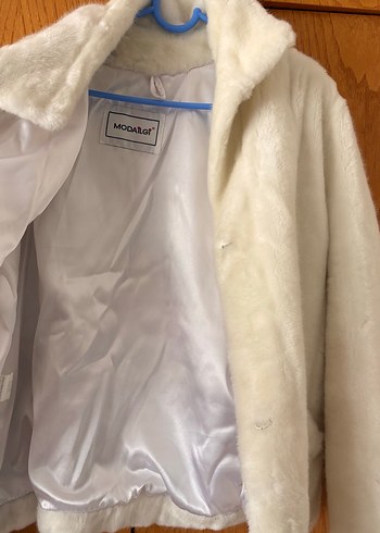 Kadın Beyaz Suni Kürk Midi Ceket - Görsel 5