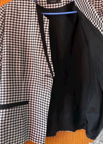 Düğmeli Kareli Kadın Blazer Ceket - Görsel 5