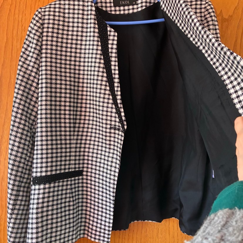 Düğmeli Kareli Kadın Blazer Ceket - Görsel 5