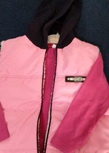 Kız Çocuk Kapüşonlu Fermuarlı Pembe Yelek - Görsel 2