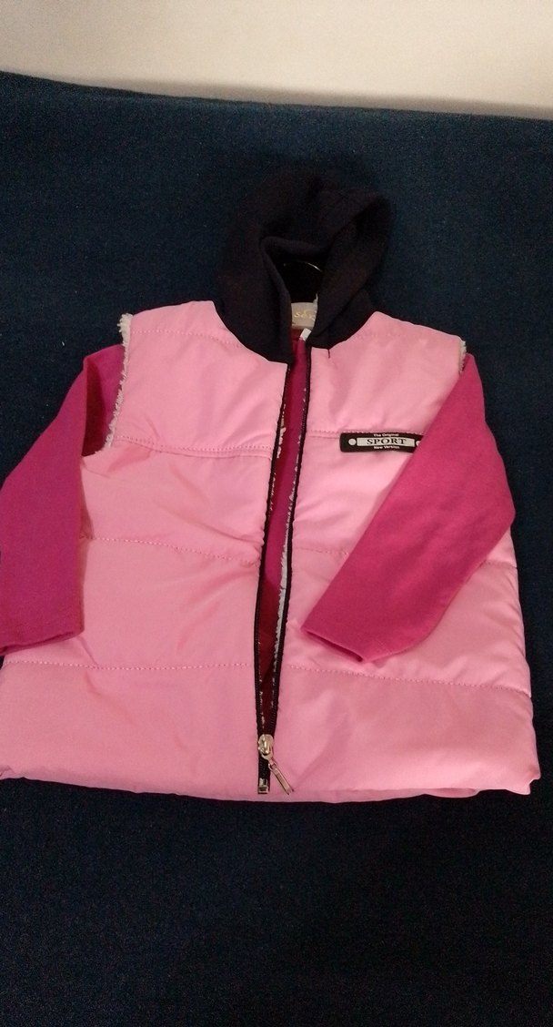Kız Çocuk Kapüşonlu Fermuarlı Pembe Yelek - Görsel 5