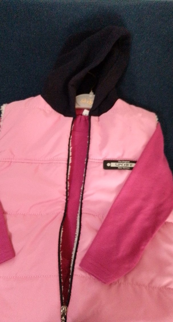 Kız Çocuk Kapüşonlu Fermuarlı Pembe Yelek - Görsel 2